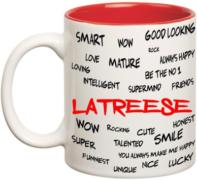 

Huppme Good Personality Latreese Inner Red Ceramic Mug(350 ml), Red;white
