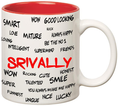 

Huppme Good Personality Srivally Inner Red Ceramic Mug(350 ml), Red;white