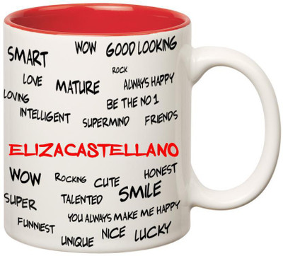 

Huppme Good Personality Elizacastellano Inner Red Ceramic Mug(350 ml), Red;white