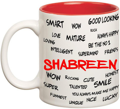 

Huppme Good Personality Shabreen Inner Red Ceramic Mug(350 ml), Red;white