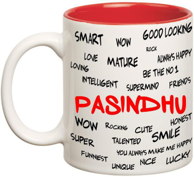 

Huppme Good Personality Pasindhu Inner Red Ceramic Mug(350 ml), Red;white