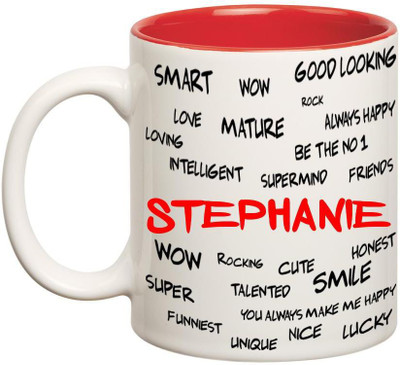 

Huppme Good Personality Stephanie Inner Red Ceramic Mug(350 ml), Red;white