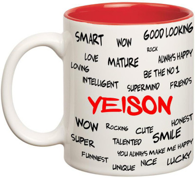 

Chanakya Good Personality Yeison Inner Red Cofffee Name Ceramic Mug(350 ml), Red;white