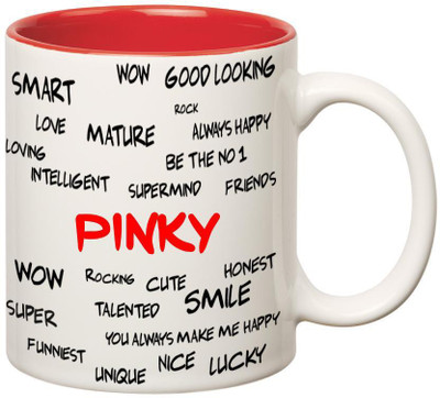 

Huppme Good Personality Pinky Inner Red Ceramic Mug(350 ml), Red;white