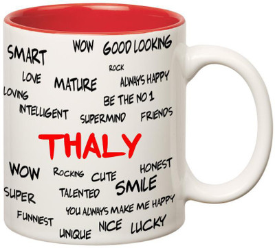 

Huppme Good Personality Thaly Inner Red Ceramic Mug(350 ml), Red;white