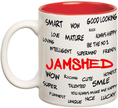 

Huppme Good Personality Jamshed Inner Red Ceramic Mug(350 ml), Red;white