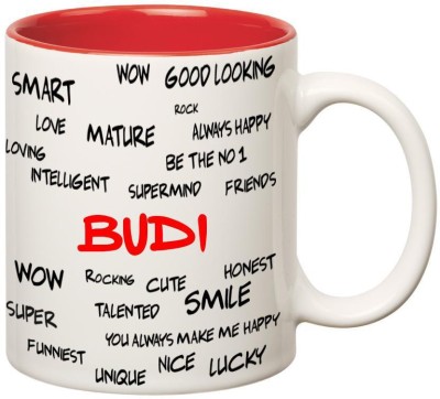 

Huppme Good Personality Budi Inner Red Ceramic Mug(350 ml), Red;white