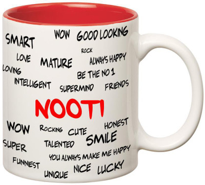 

Huppme Good Personality Nooti Inner Red Ceramic Mug(350 ml), Red;white