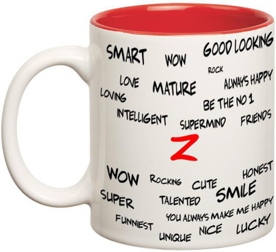 

Huppme Good Personality Z Inner Red Ceramic Mug(350 ml), Red;white