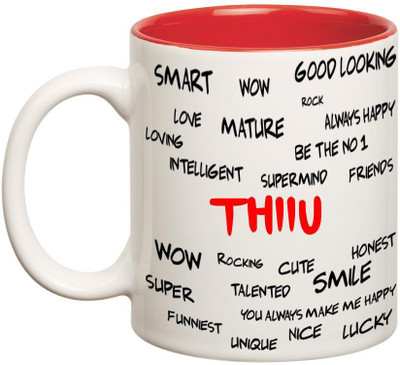 

Chanakya Good Personality Thiiu Inner Red Cofffee Name Ceramic Mug(350 ml), Red;white