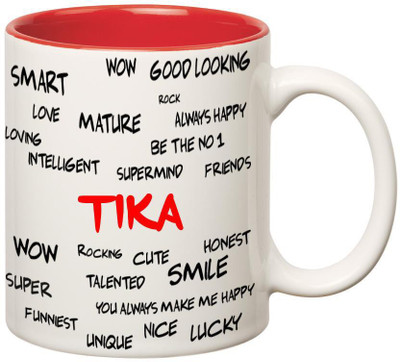 Huppme Good Personality Tika Inner Red Ceramic Mug(350 ml), Red;white