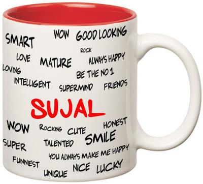 

Huppme Good Personality Sujal Inner Red Ceramic Mug(350 ml), Red;white