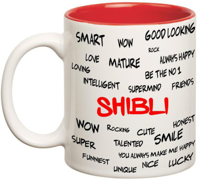 

Huppme Good Personality Shibli Inner Red Ceramic Mug(350 ml), Red;white