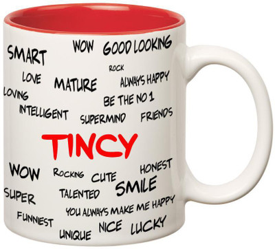 

Huppme Good Personality Tincy Inner Red Ceramic Mug(350 ml), Red;white