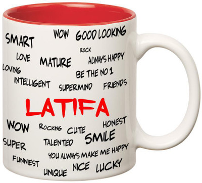 

Huppme Good Personality Latifa Inner Red Ceramic Mug(350 ml), Red;white