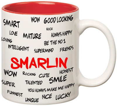 

Huppme Good Personality Smarlin Inner Red Ceramic Mug(350 ml), Red;white
