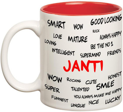 

Chanakya Good Personality Janti Inner Red Cofffee Name Ceramic Mug(350 ml), Red;white