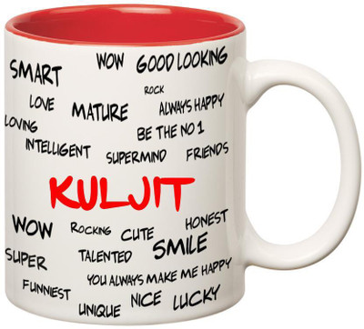 

Huppme Good Personality Kuljit Inner Red Ceramic Mug(350 ml), Red;white