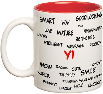 

Chanakya Good Personality Yi Inner Red Cofffee Name Ceramic Mug(350 ml), Red;white