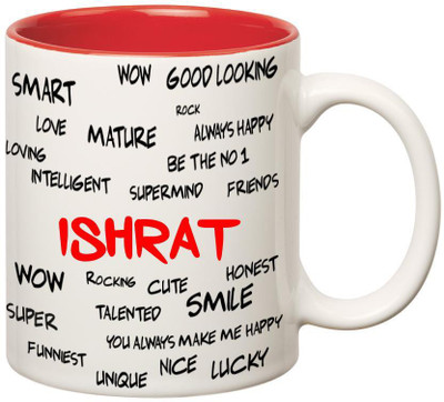 

Huppme Good Personality Ishrat Inner Red Ceramic Mug(350 ml), Red;white