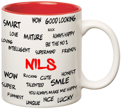 

Huppme Good Personality Nils Inner Red Ceramic Mug(350 ml), Red;white