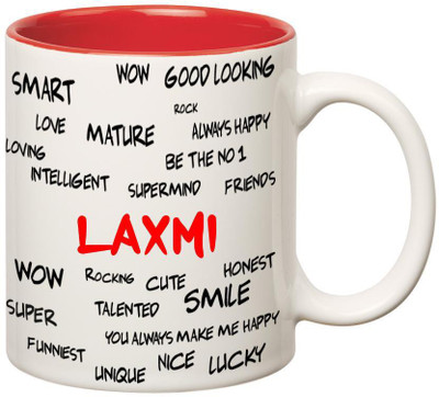 

Huppme Good Personality Laxmi Inner Red Ceramic Mug(350 ml), Red;white