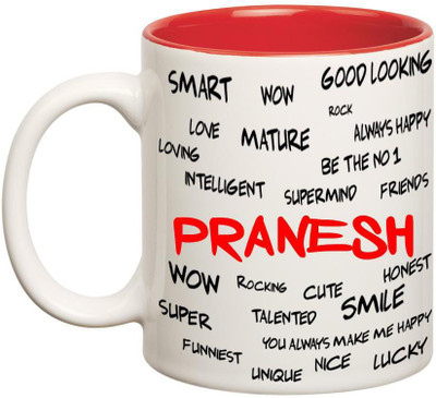 

Huppme Good Personality Pranesh Inner Red Ceramic Mug(350 ml), Red;white