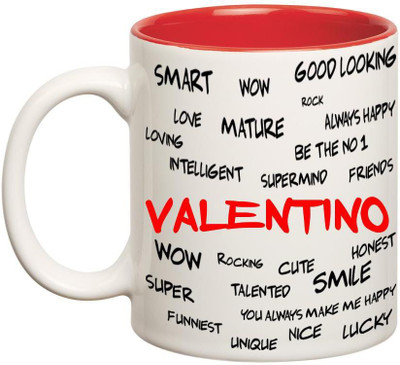 

Huppme Good Personality Valentino Inner Red Ceramic Mug(350 ml), Red;white