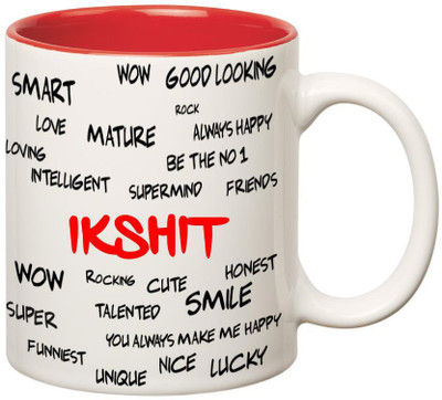 

Huppme Good Personality Ikshit Inner Red Ceramic Mug(350 ml), Red;white