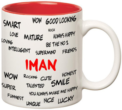 

Huppme Good Personality Iman Inner Red Ceramic Mug(350 ml), Red;white