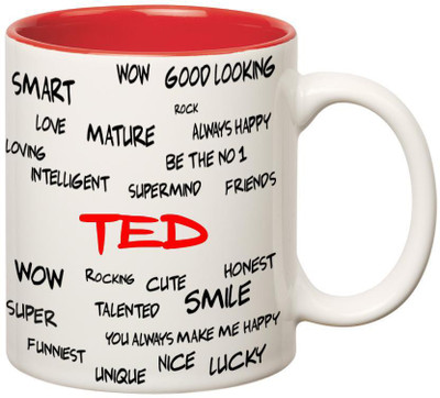 

Huppme Good Personality Ted Inner Red Ceramic Mug(350 ml), Red;white