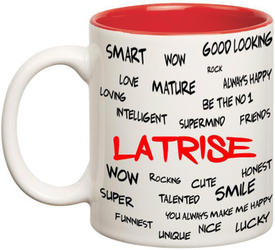 

Huppme Good Personality Latrise Inner Red Ceramic Mug(350 ml), Red;white