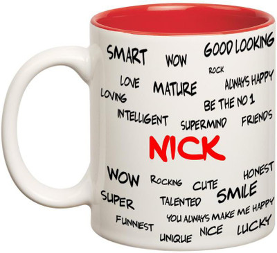 

Huppme Good Personality Nick Inner Red Ceramic Mug(350 ml), Red;white