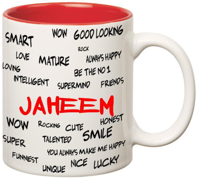 Huppme Good Personality Jaheem Inner Red Ceramic Mug(350 ml), Red;white
