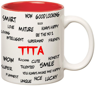 

Huppme Good Personality Tita Inner Red Ceramic Mug(350 ml), Red;white