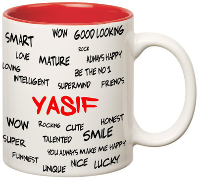 

Huppme Good Personality Yasif Inner Red Ceramic Mug(350 ml), Red;white