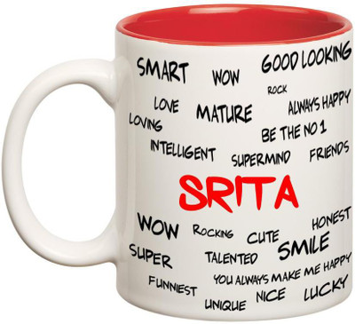 

Huppme Good Personality Srita Inner Red Ceramic Mug(350 ml), Red;white