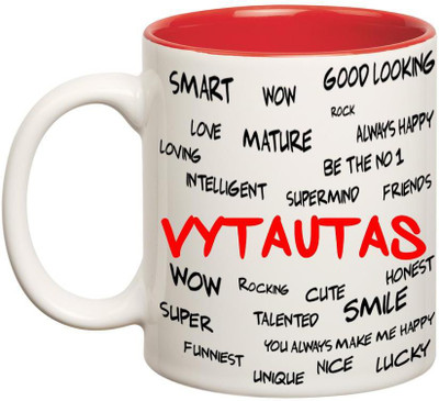 

Chanakya Good Personality Vytautas Inner Red Cofffee Name Ceramic Mug(350 ml), Red;white