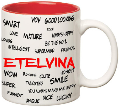 

Huppme Good Personality Etelvina Inner Red Ceramic Mug(350 ml), Red;white