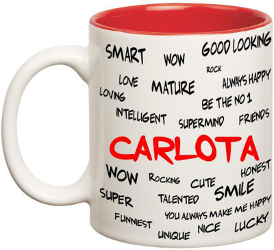 Huppme Good Personality Carlota Inner Red Ceramic Mug(350 ml), Red;white