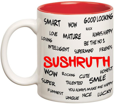 

Huppme Good Personality Sushruth Inner Red Ceramic Mug(350 ml), Red;white