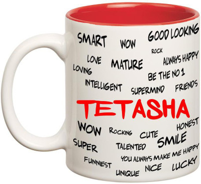 

Huppme Good Personality Tetasha Inner Red Ceramic Mug(350 ml), Red;white