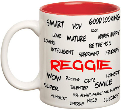 

Huppme Good Personality Reggie Inner Red Ceramic Mug(350 ml), Red;white