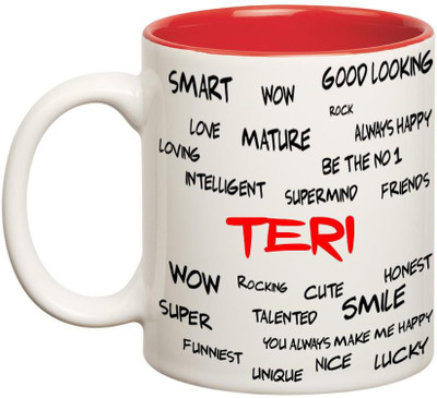 

Huppme Good Personality Teri Inner Red Ceramic Mug(350 ml), Red;white