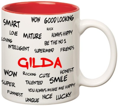 

Huppme Good Personality Gilda Inner Red Ceramic Mug(350 ml), Red;white