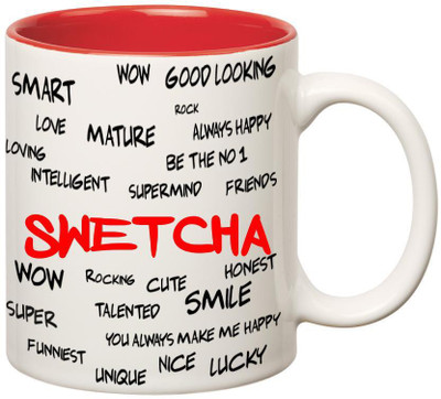 

Huppme Good Personality Swetcha Inner Red Ceramic Mug(350 ml), Red;white