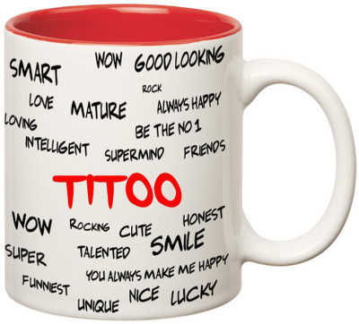 

Huppme Good Personality Titoo Inner Red Ceramic Mug(350 ml), Red;white