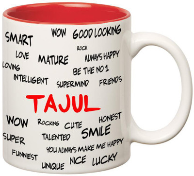 

Huppme Good Personality Tajul Inner Red Ceramic Mug(350 ml), Red;white