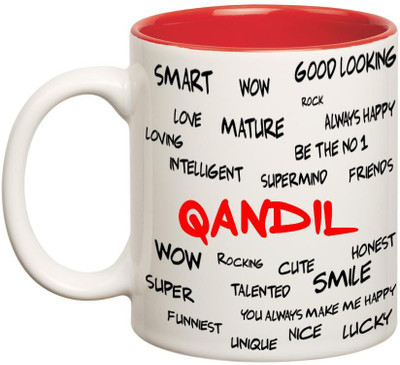 

Chanakya Good Personality Qandil Inner Red Cofffee Name Ceramic Mug(350 ml), Red;white