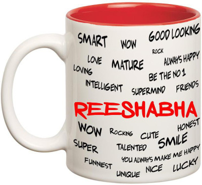 Huppme Good Personality Reeshabha Inner Red Ceramic Mug(350 ml), Red;white